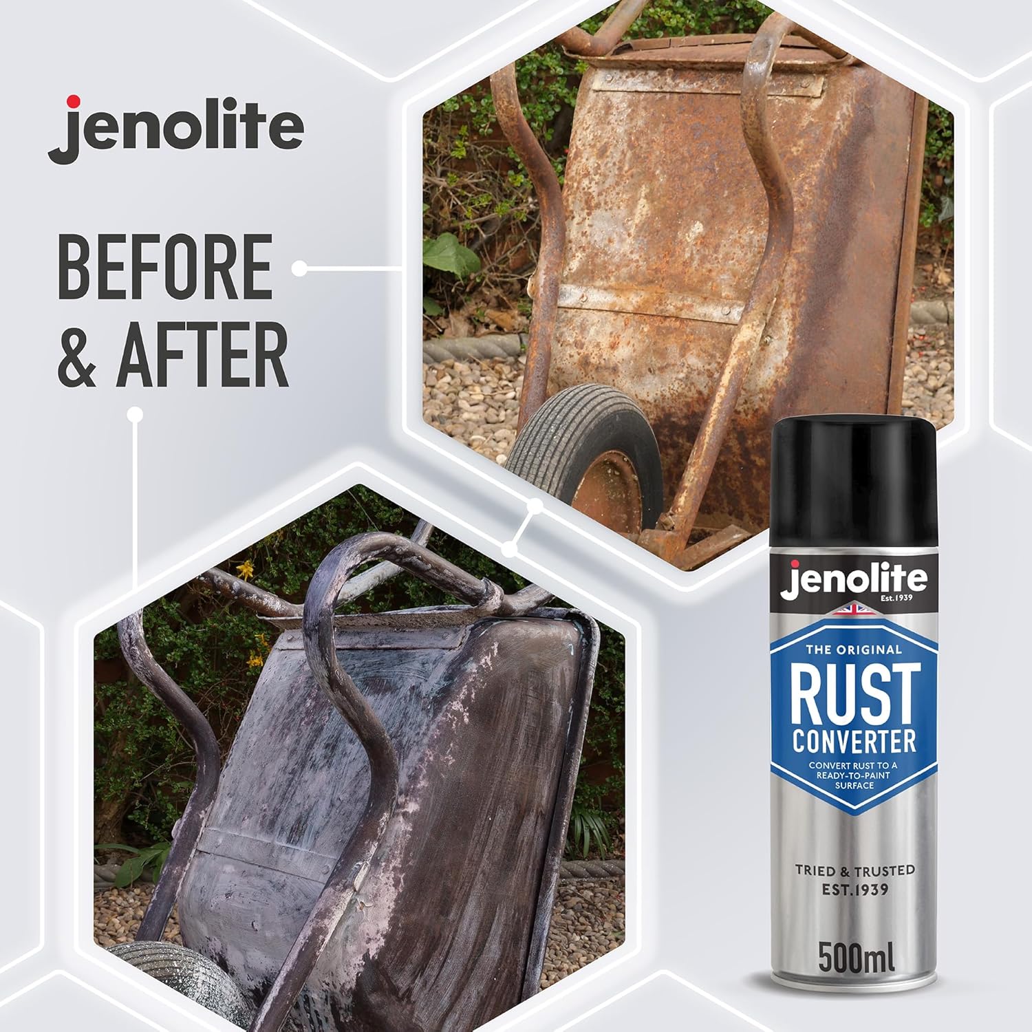 Detalle de JENOLITE Convertisseur de rouille en spray à base d’époxy (500 ml) pour carrosserie et métal
