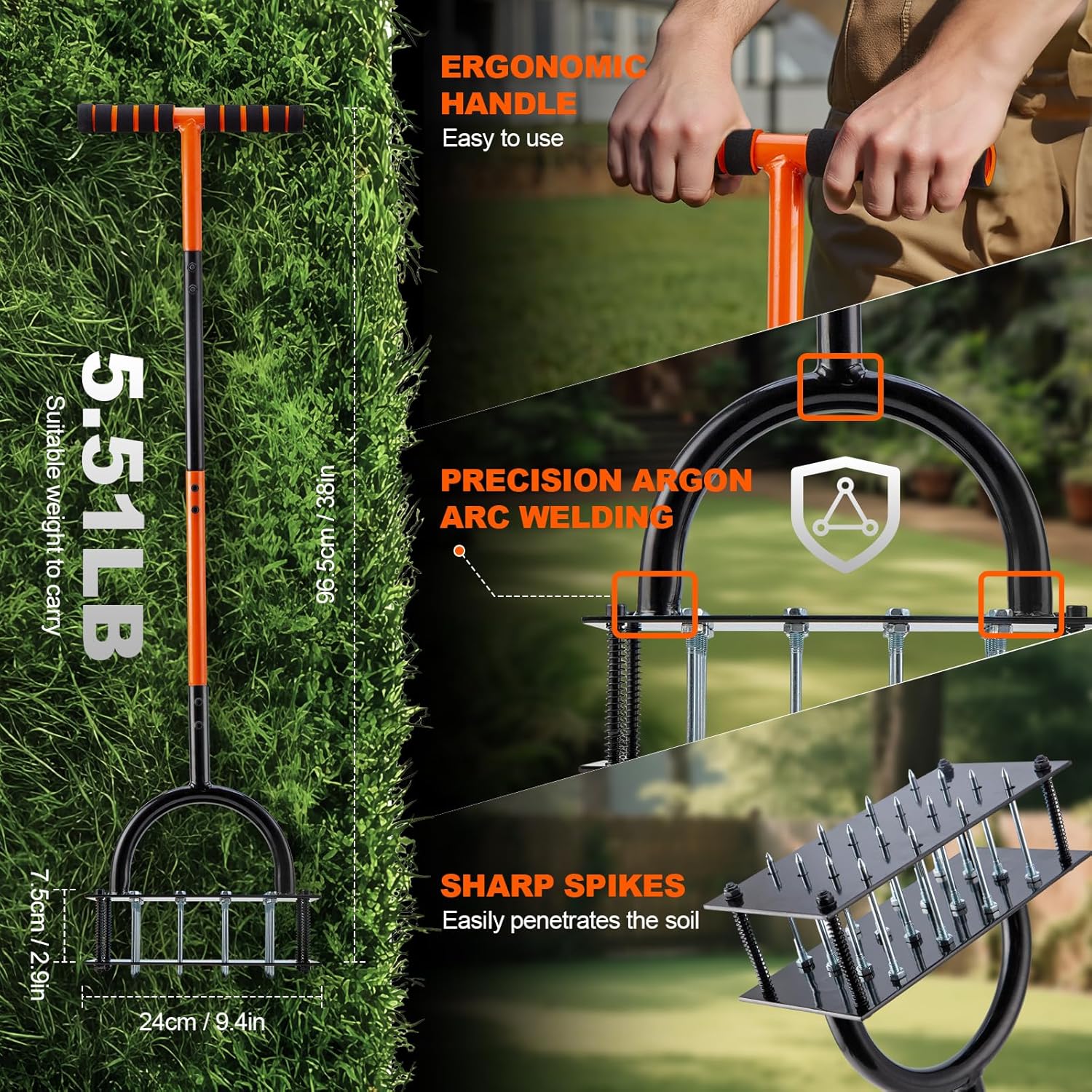 Detalle 2 de Bluesea Lawn Aerator with 16 Spikes, T-Handle and Automatic Soil Release