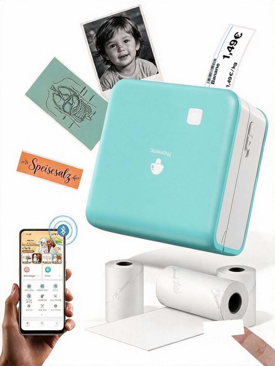 Detalle de Phomemo M02Pro portabel termisk miniskrivare, 300 dpi, Bluetooth, vit
