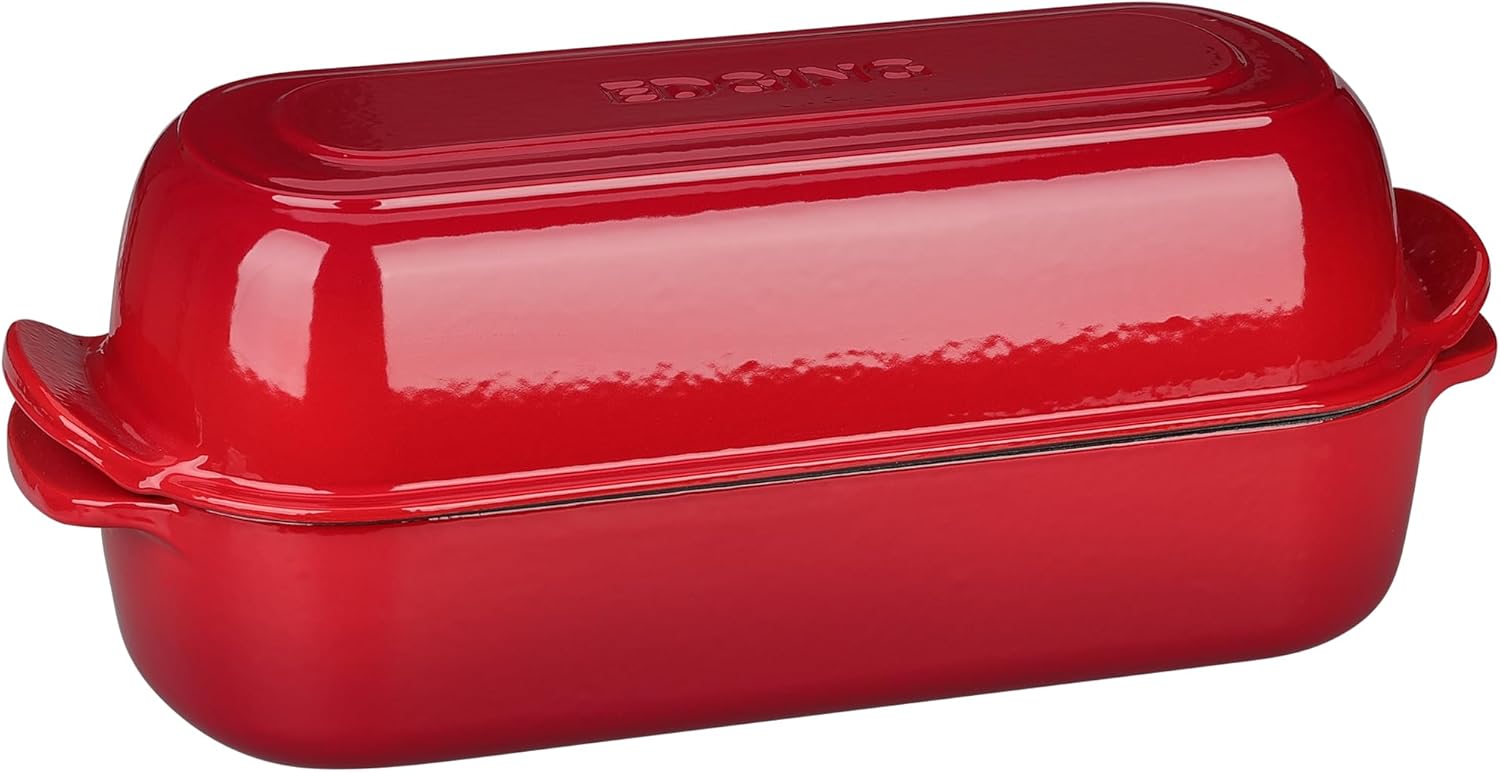 Thumbnail 6 de EDGING CASTING Enameled Cast Iron Loaf Pan with Lid — 5 Qt, 12.5x5.5 inches, Red