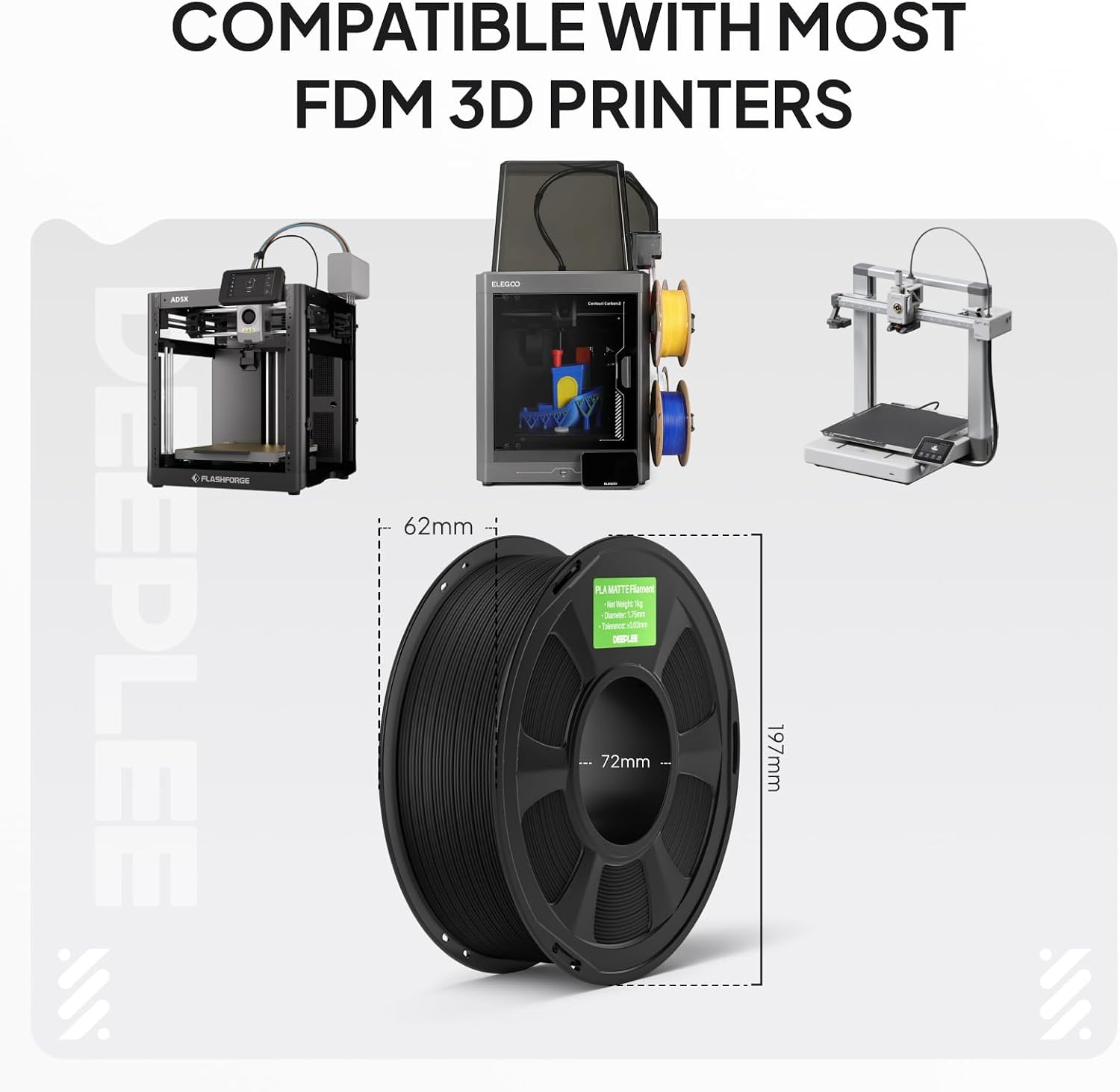 Thumbnail 6 de Deeplee DP-PMV2013 Matte PLA 2.0 3D Printer Filament, 1.75mm, 4kg Gray Black