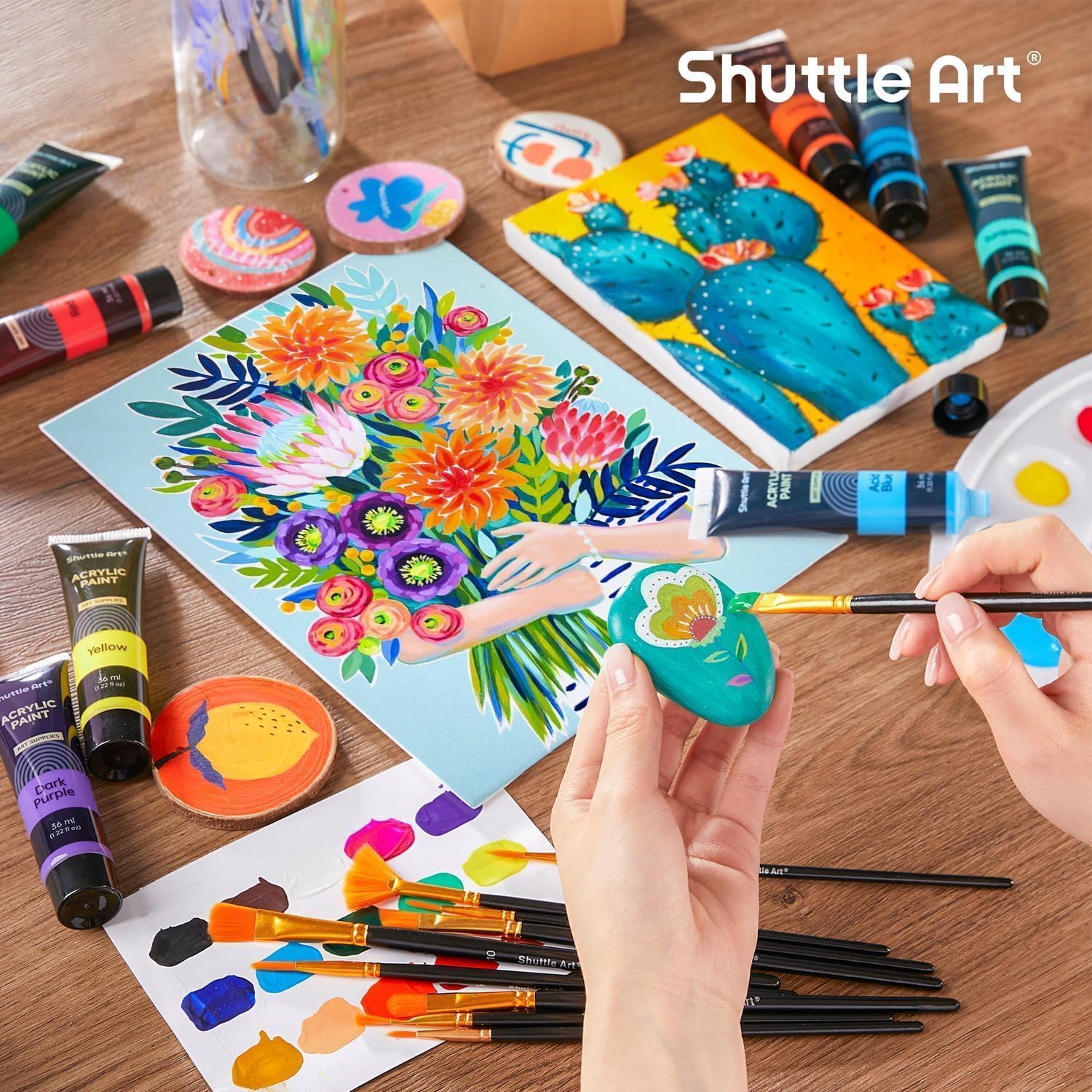 Thumbnail 6 de Shuttle Art 48-teiliges Acrylfarben-Set mit 30 Tuben (je 36 ml) und Pinselset
