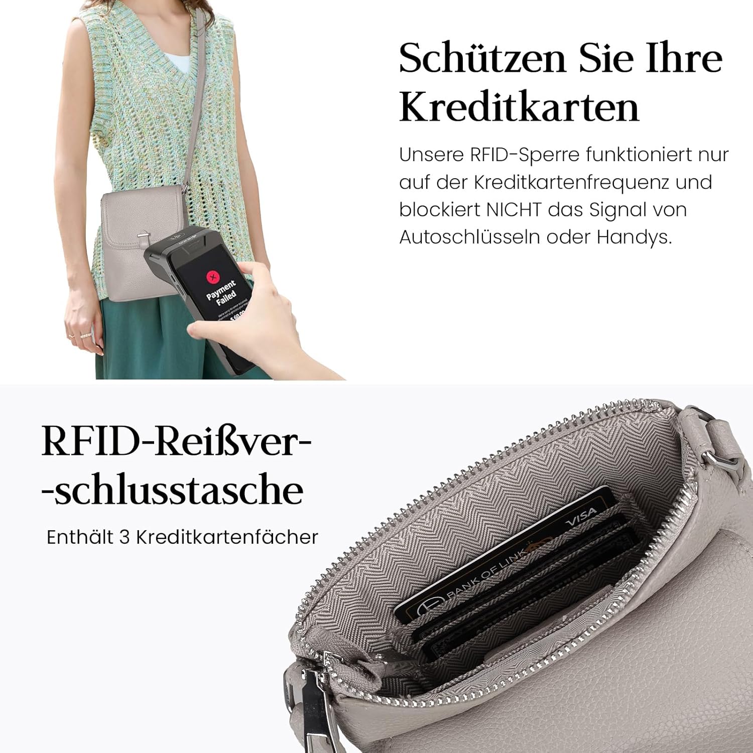 Detalle de befen Echtleder Handytasche zum Umhängen – Damen RFID-Blockierung, Crossbody mit Geldbörse