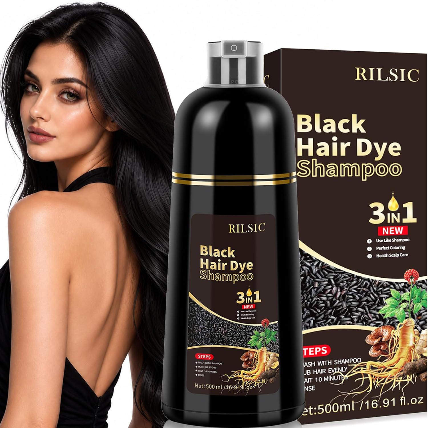 Thumbnail 6 de Shampoo Colorante Marrone Scuro 500ML per Capelli Bianchi – 3 in 1, effetto naturale e lucentezza