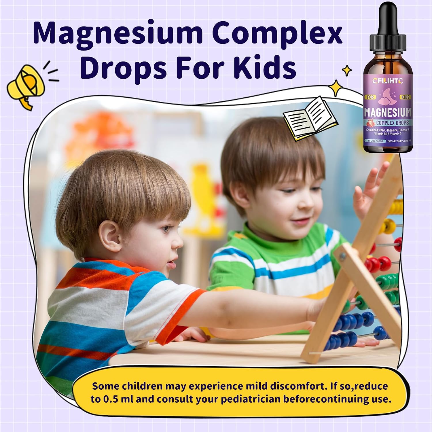 Detalle 2 de CFILIHTC Kids Magnesium Glycinate Liquid Drops, Strawberry, 2 fl oz
