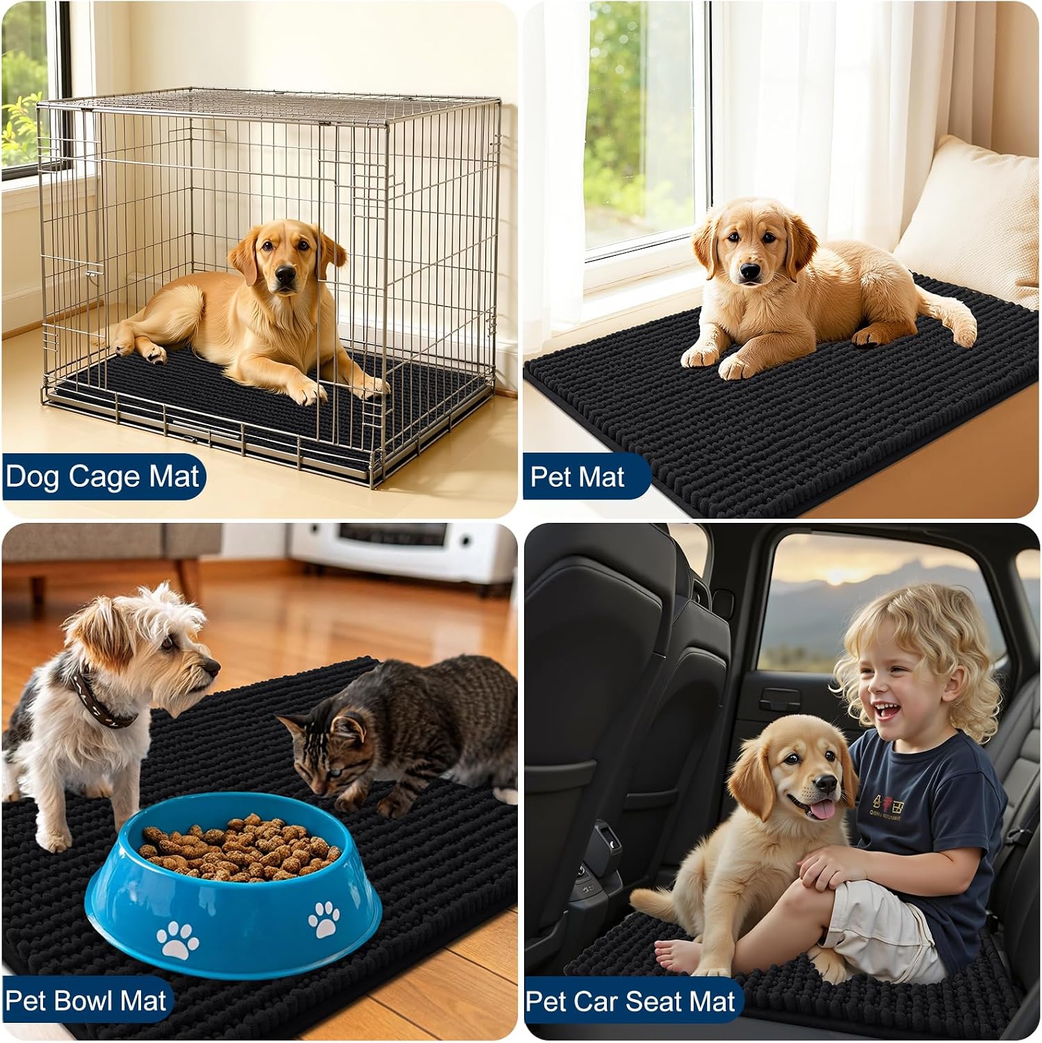 Thumbnail 6 de OLANLY Chenille Dog Door Mat, 24 x 16, Black, Non-Slip and Machine Washable