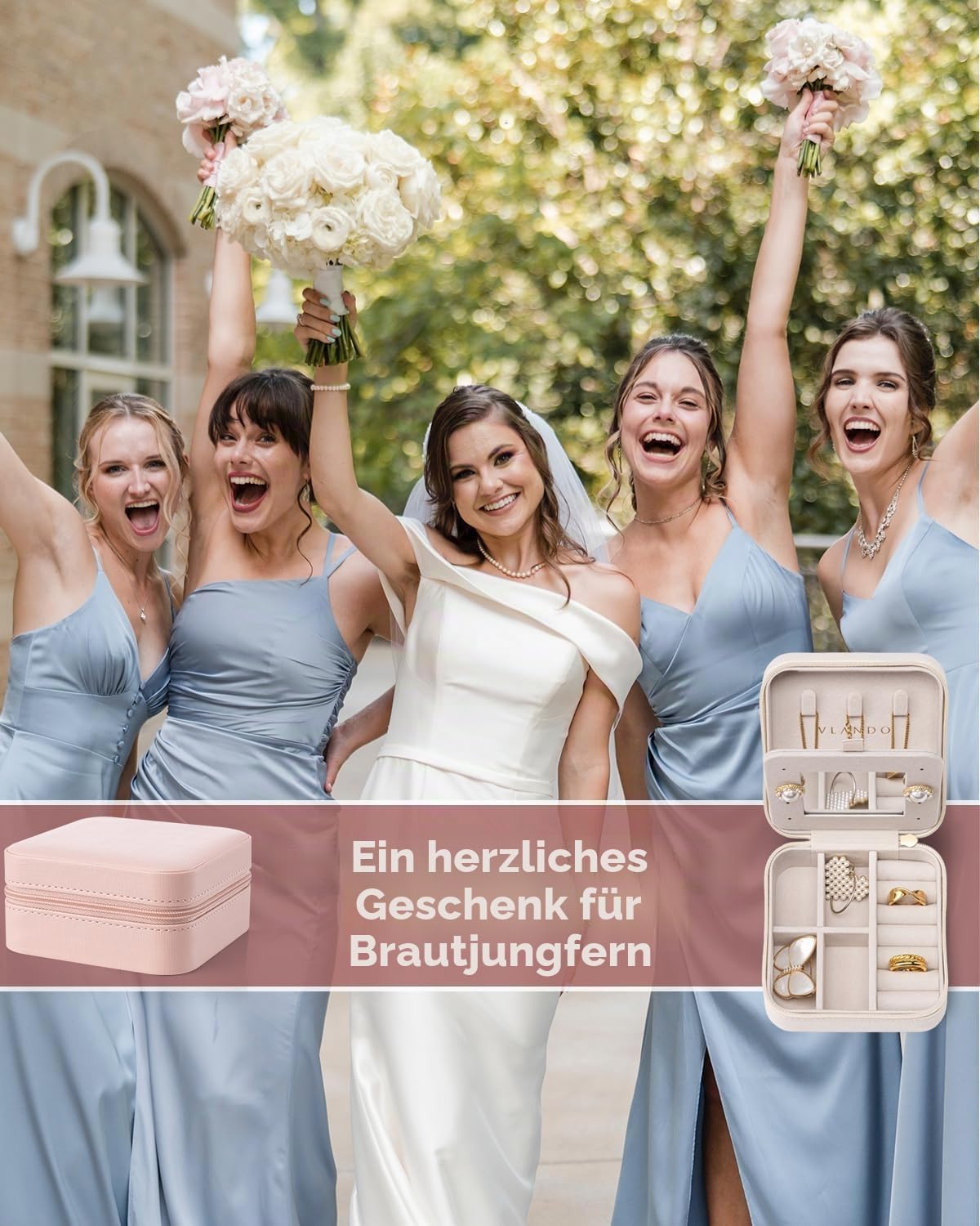 Detalle de VLANDO Schmuckkästchen Reise – Kleine, robuste Schmuckaufbewahrung mit Spiegel