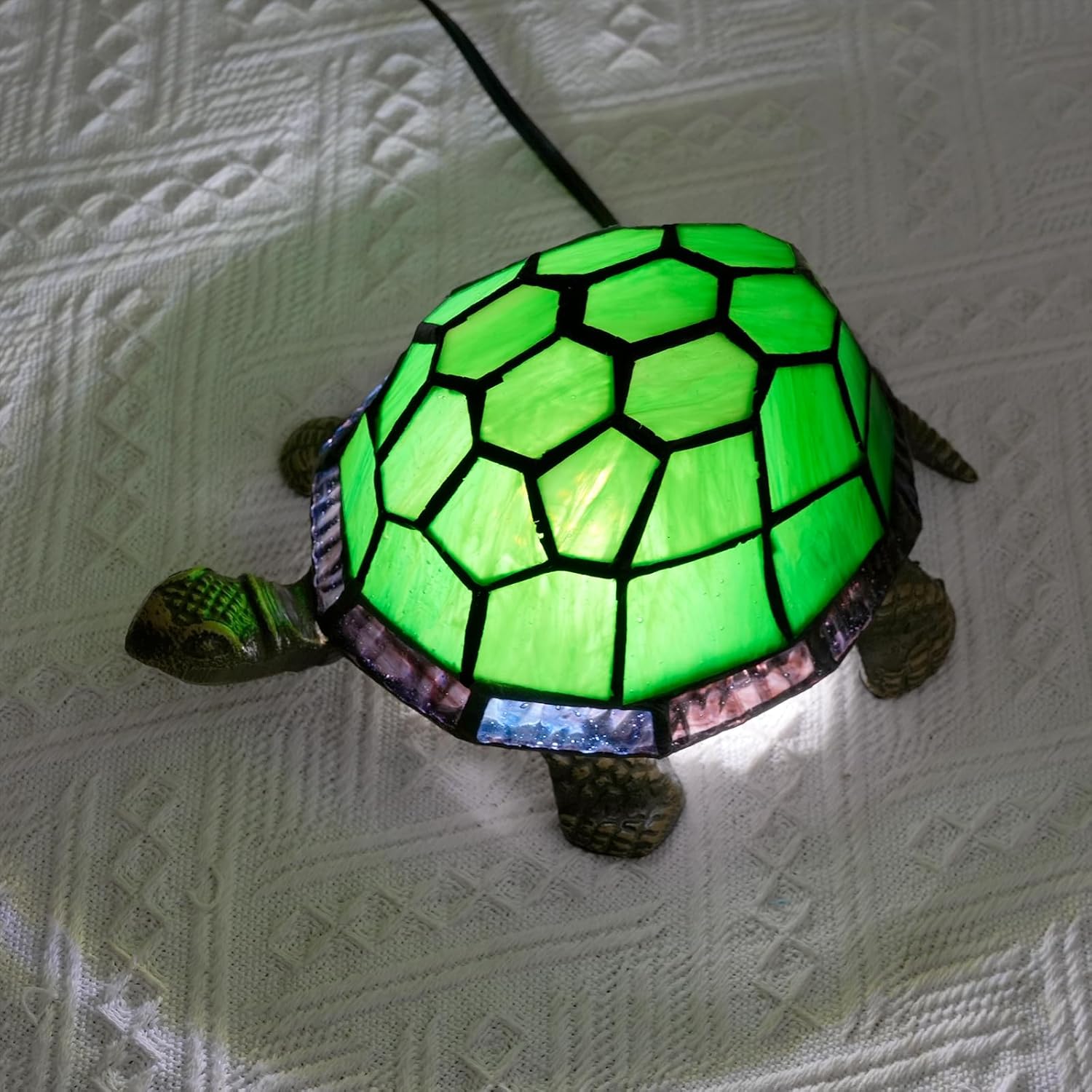 Thumbnail 4 de NUODITOS Tiffany Style Turtle Table Lamp Green Stained Glass – Playful Night Light for Kids