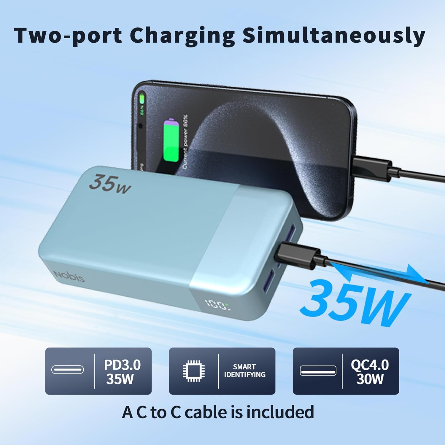 Thumbnail 2 de Nobis Power Bank 20000 mAh avec charge rapide 35 W et écran numérique