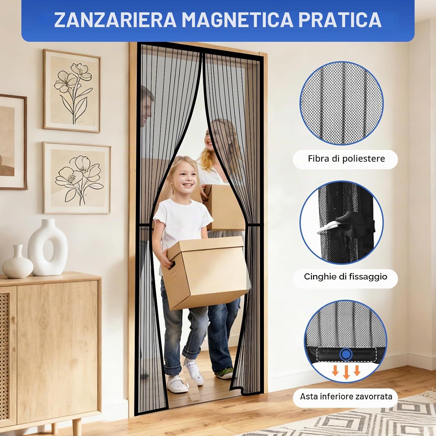 Detalle de JIANJIAO Zanzariera Magnetica per Porte 120x200cm – Chiusura Automatica e Traspirante