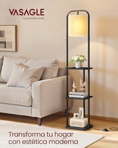 Detalle 2 de VASAGLE Lámpara de Pie con 3 Estantes LFL001BD02 – Luz LED integrada, 3 temperaturas, pantalla de tela, negro