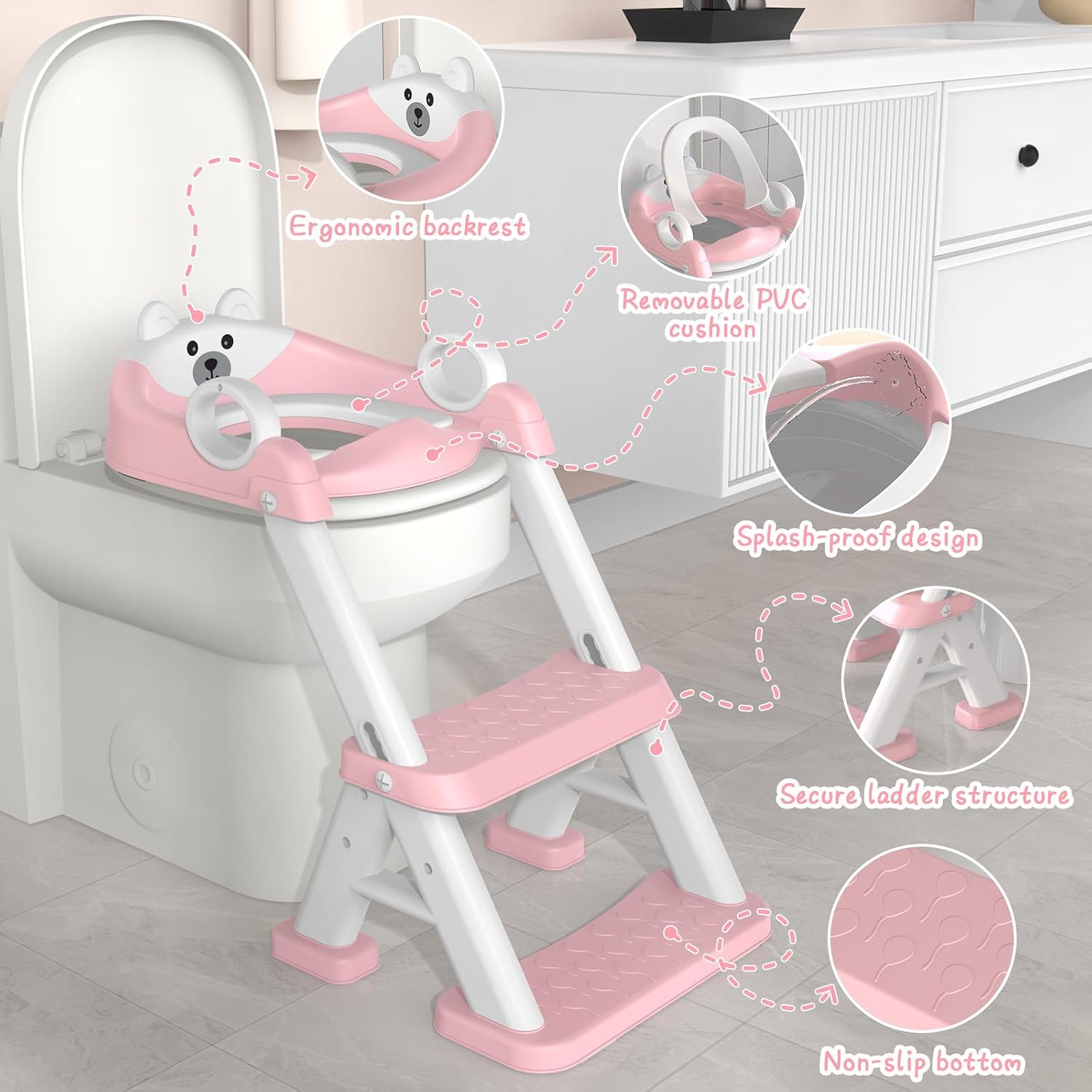 Thumbnail 2 de GoldEnough Toddler Potty Training Seat: 2-in-1 Adjustable Pink Trainer with Steps