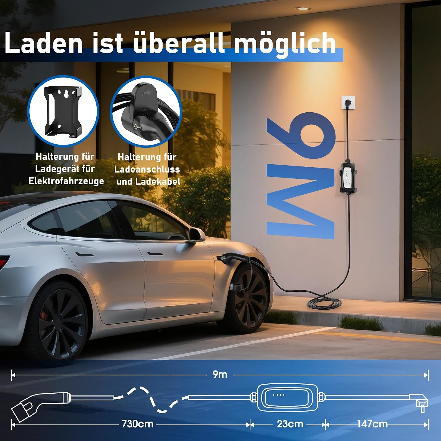 Thumbnail 1 de EVIEUN Typ 2 Ladekabel Schuko 3,6 kW (1-phasig, 9 m) – 4-stufige Stromregelung, IEC 62196-2