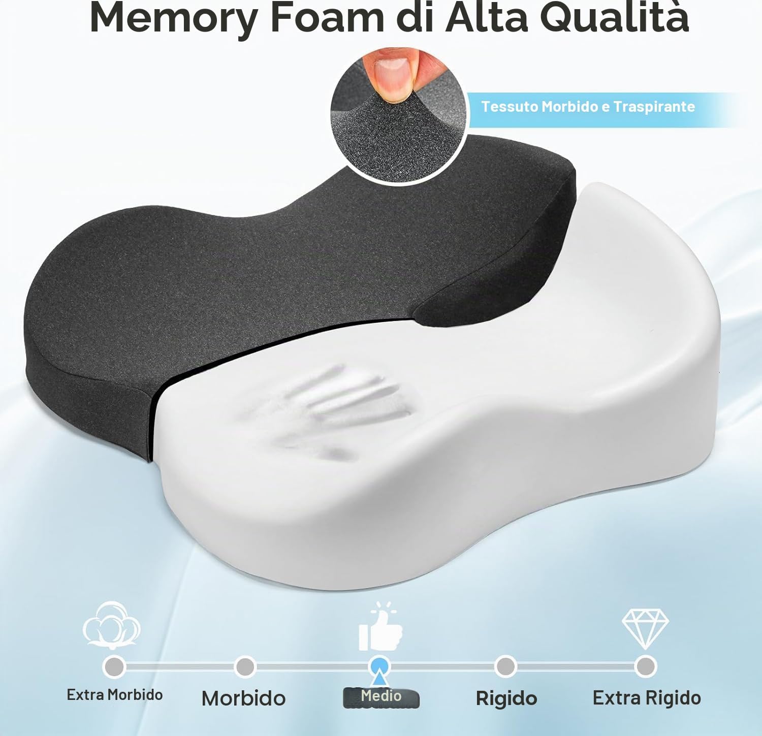 Detalle de Cuscino in memory foam per sedia da ufficio con design 3D sagomato e base antiscivolo