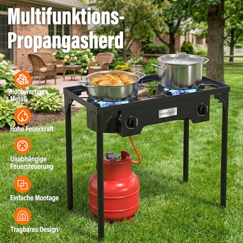Thumbnail 4 de Veralune 10 kW Gas Hockerkocher – 2 Flammig, 20 PSI Regler, Outdoor, Camping und Notfallkochen
