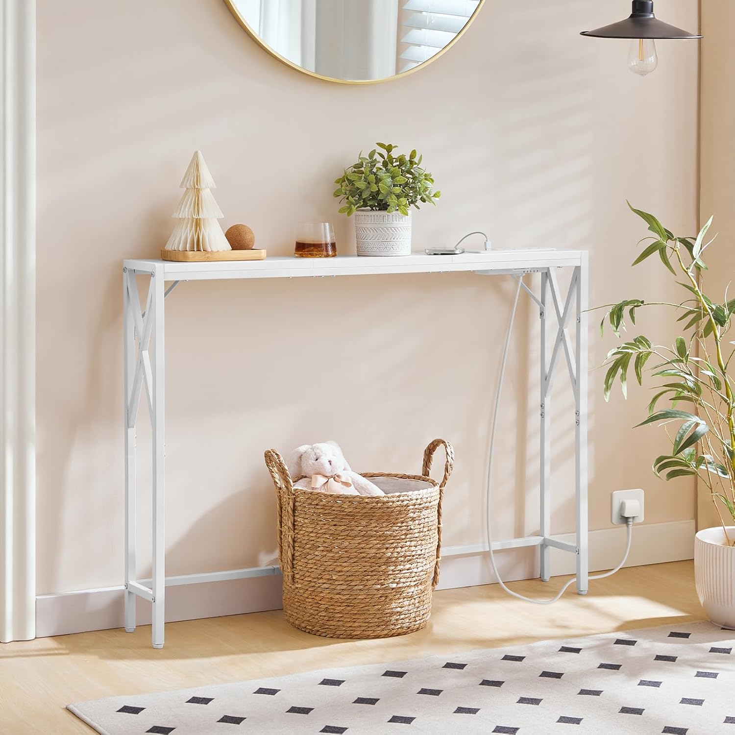 Thumbnail 1 de MAHANCRIS Console Table with Charging Station (100 cm narrow) with USB ports and power outlets, White
