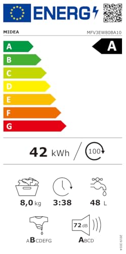 Thumbnail 10 de Midea Lavatrice 8 kg Classe A-10% con Motore Inverter Silenzioso 1400 Giri – Anti-Peli Animali