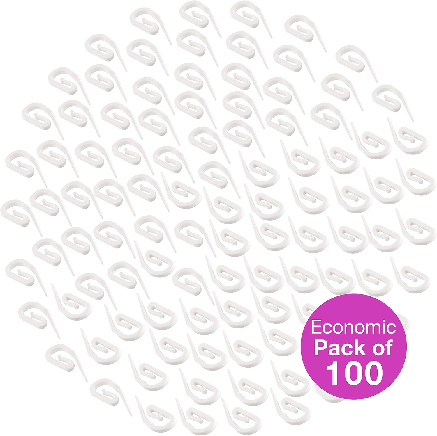 Thumbnail 1 de The Bead Shop White Plastic Curtain Hooks (Pencil Pleat) – Heavy-Duty Hooks for Header Tape, Window, Door & Shower Curtains, Pack of 100