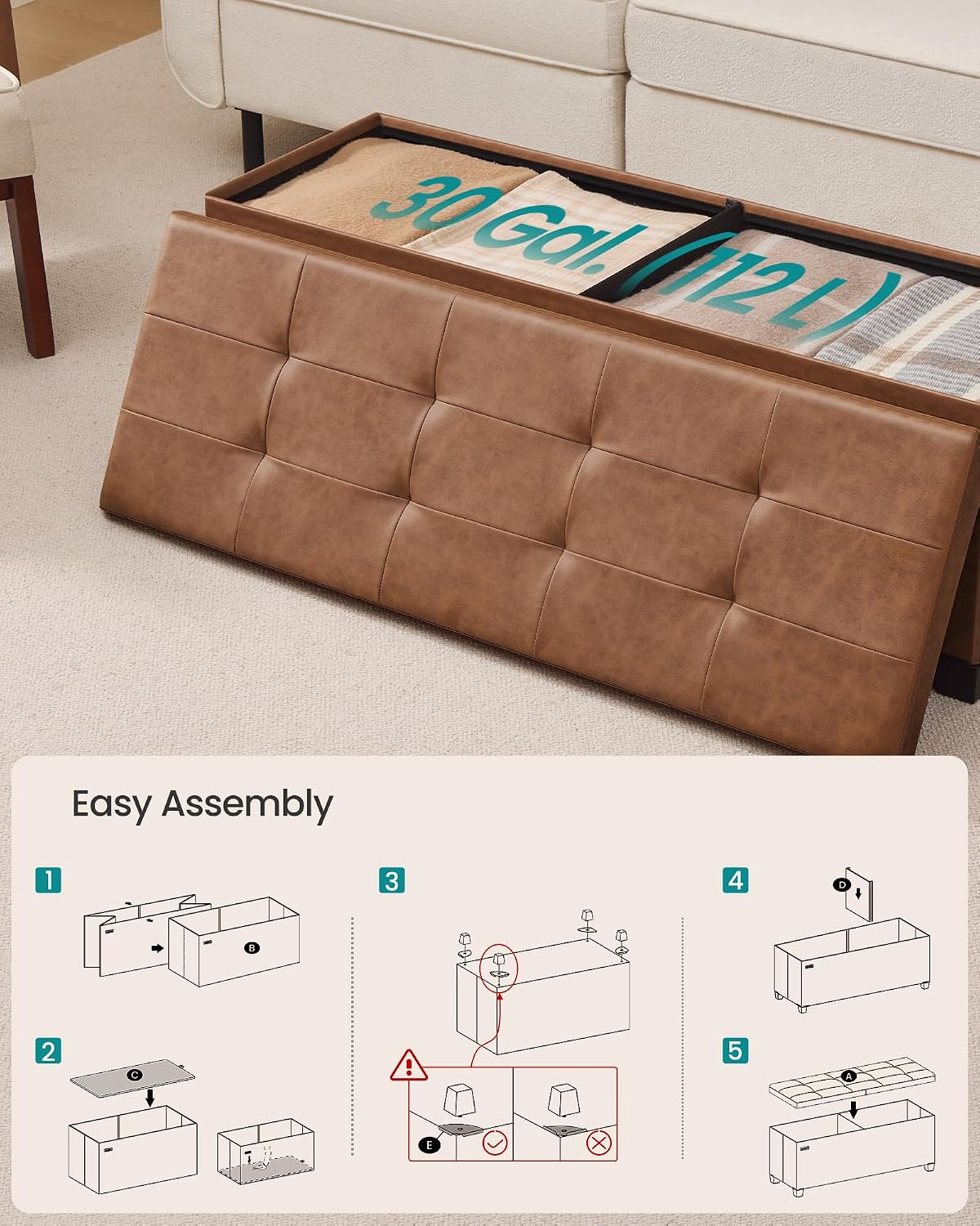 Detalle de SONGMICS Storage Ottoman Bench, PU Leather