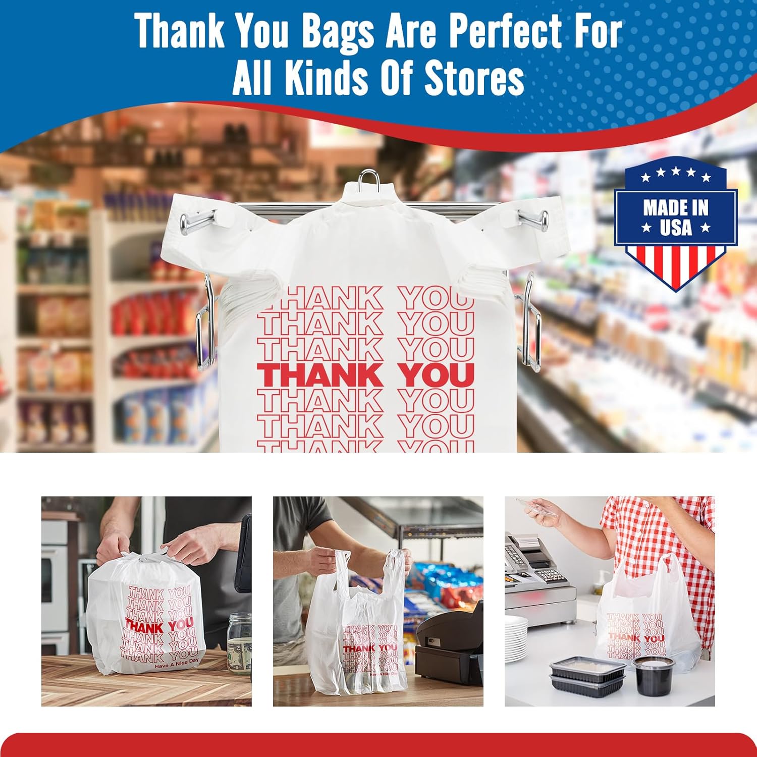 Thumbnail 3 de Fuxury 1000 Count Thank You Plastic Bags (11.5" x 6.5" x 21") — White T-Shirt, Grocery & Take-Out Bags