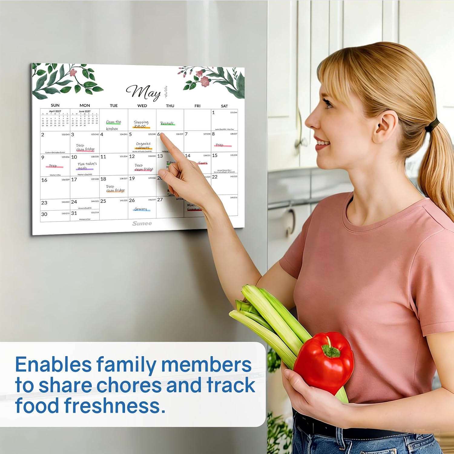 Detalle 2 de SUNEE 2026–2027 Fridge Calendar, 18-Month Magnetic Monthly Planner