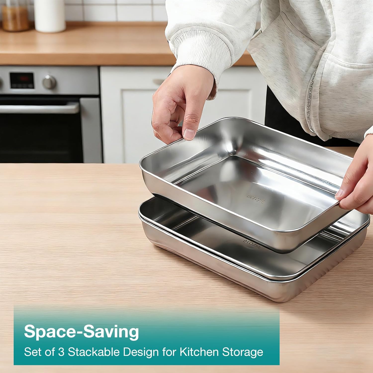 Thumbnail 3 de VINATO Set 3 vassoi acciaio inox 25,5x20x4,5 cm