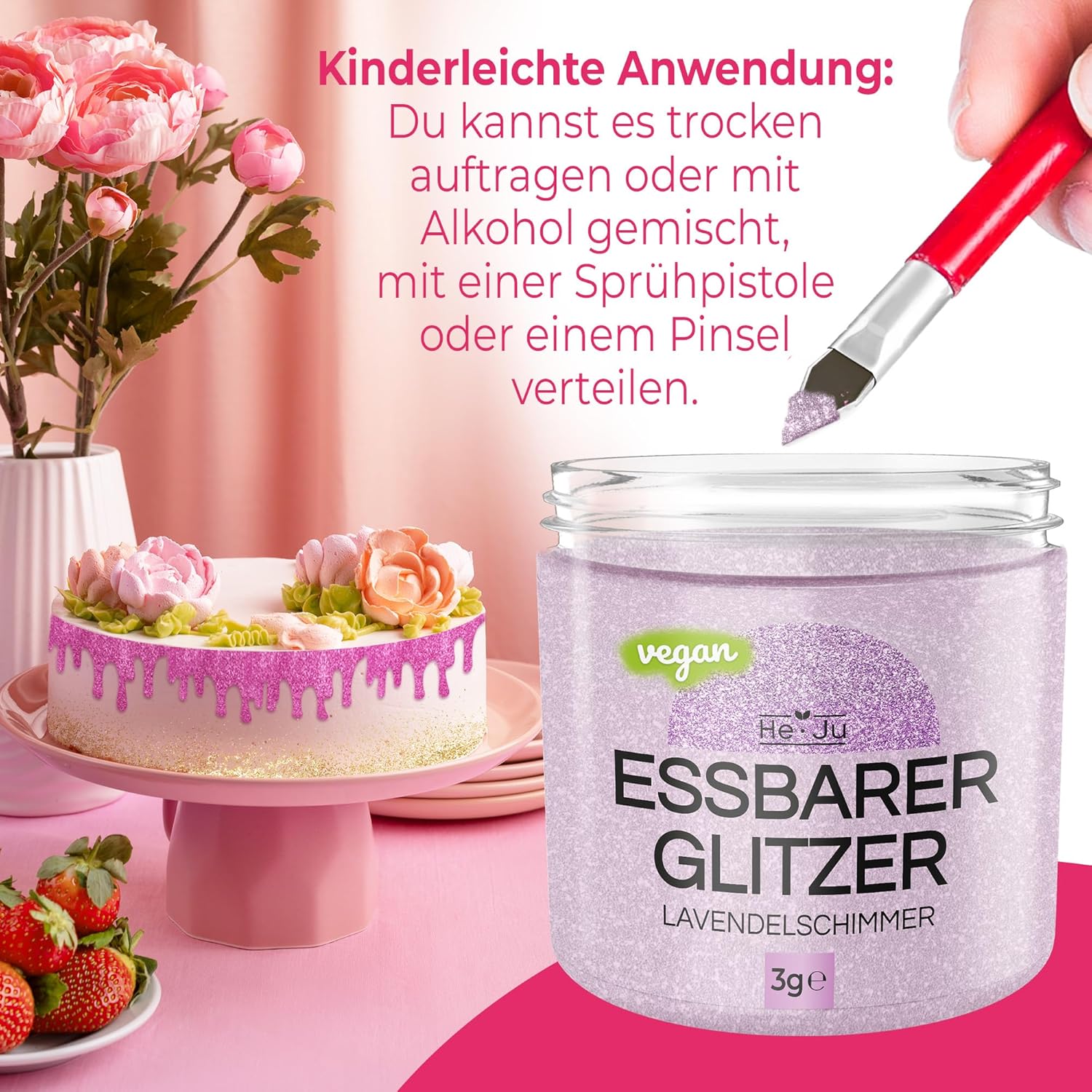 Thumbnail 3 de He-Ju essbarer Glitzer für Getränke & Lebensmittel – 12 Farben à 3 g, vegan, glutenfrei, ohne E171