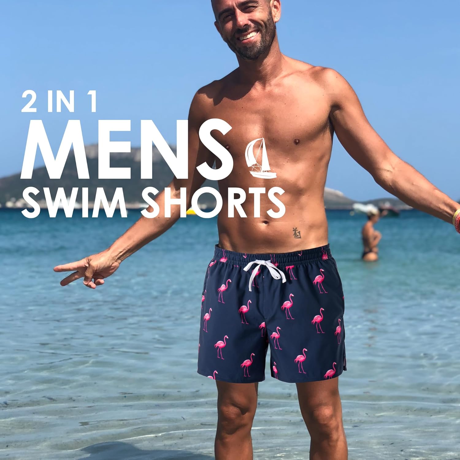 Detalle de XOMZG Men's Swim Trunks with Mesh Lining and Pockets — Quick-Dry Beach Shorts