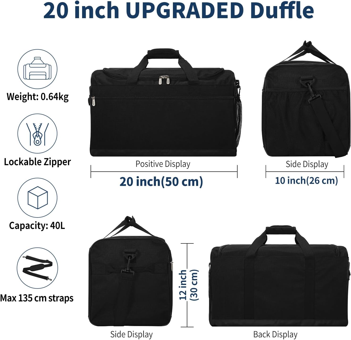 Detalle de ZZY Gym Duffle Bag 40L Sports Holdall (Water Resistant) with Shoulder Strap – Black