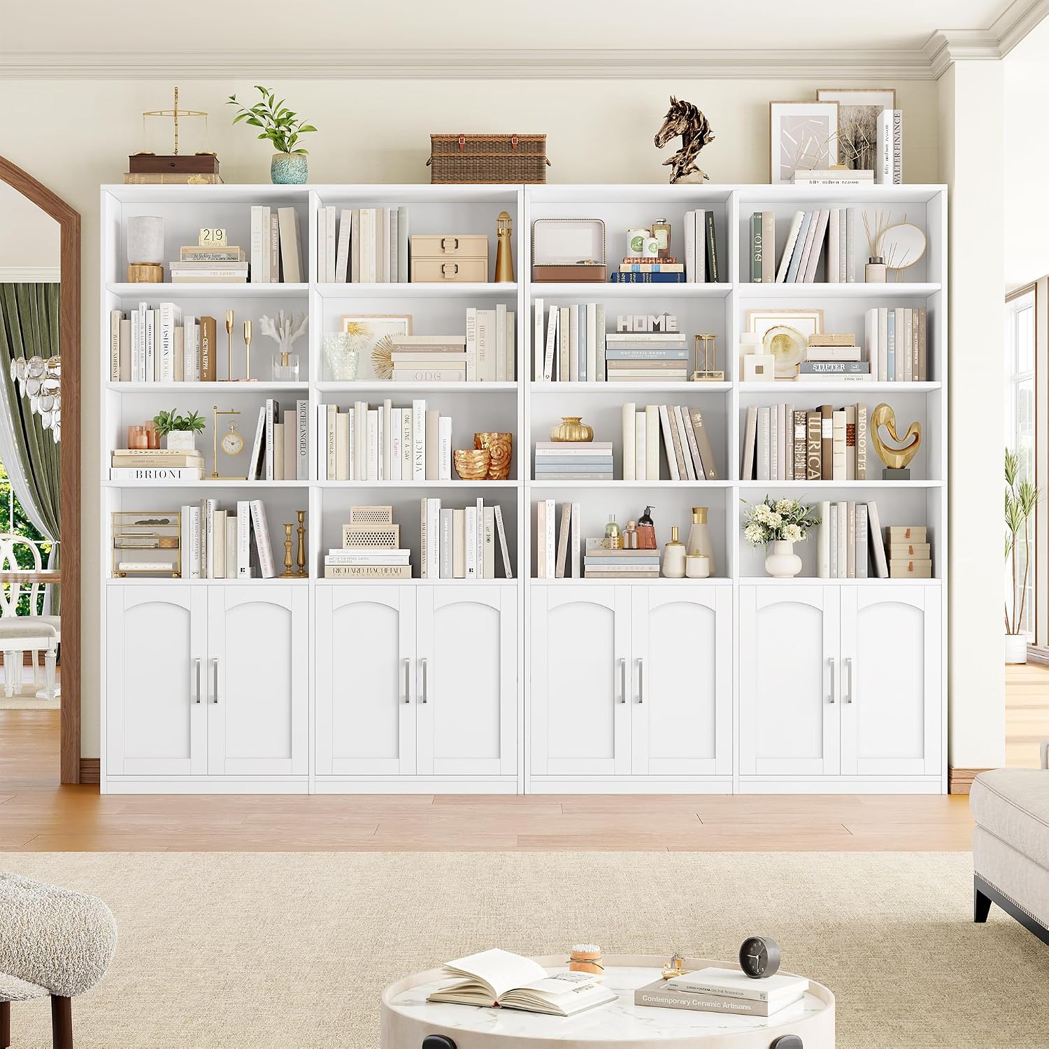 Detalle 2 de FirFurd P364 bookcase, 12 compartments, 4 doors, white, 115 x 27 x 185.5 cm