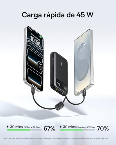Detalle 2 de Baseus FC11 Powerbank 45W 20000mAh con 2 cables USB-C Integrados