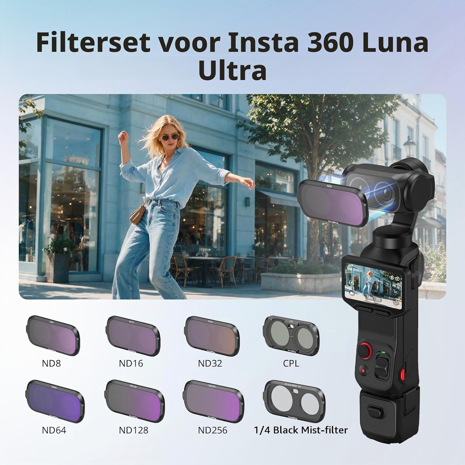 Detalle de SMALLRIG 6687 filterset voor Insta360 Luna Ultra met zes ND-filters