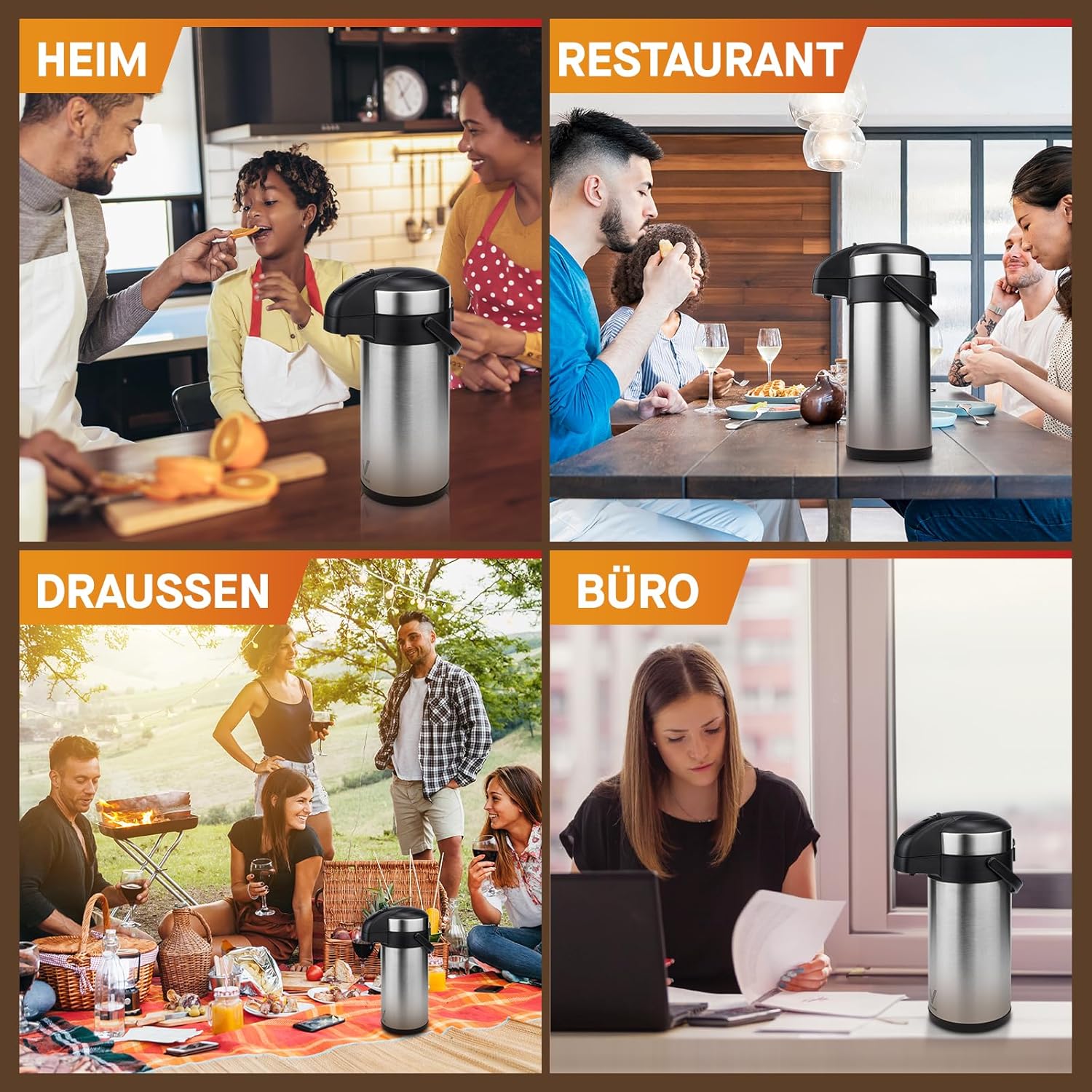 Thumbnail 6 de Vondior Airpot Pumpkanne 5 Liter – isolierte Edelstahl-Thermoskanne mit Pump-Ausgießer