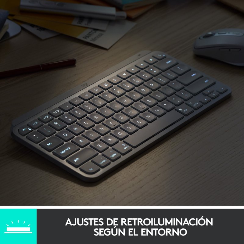 Detalle de Logitech MX Keys Mini Teclado Inalámbrico Bluetooth Grafito – compacta precisión para productividad cotidiana