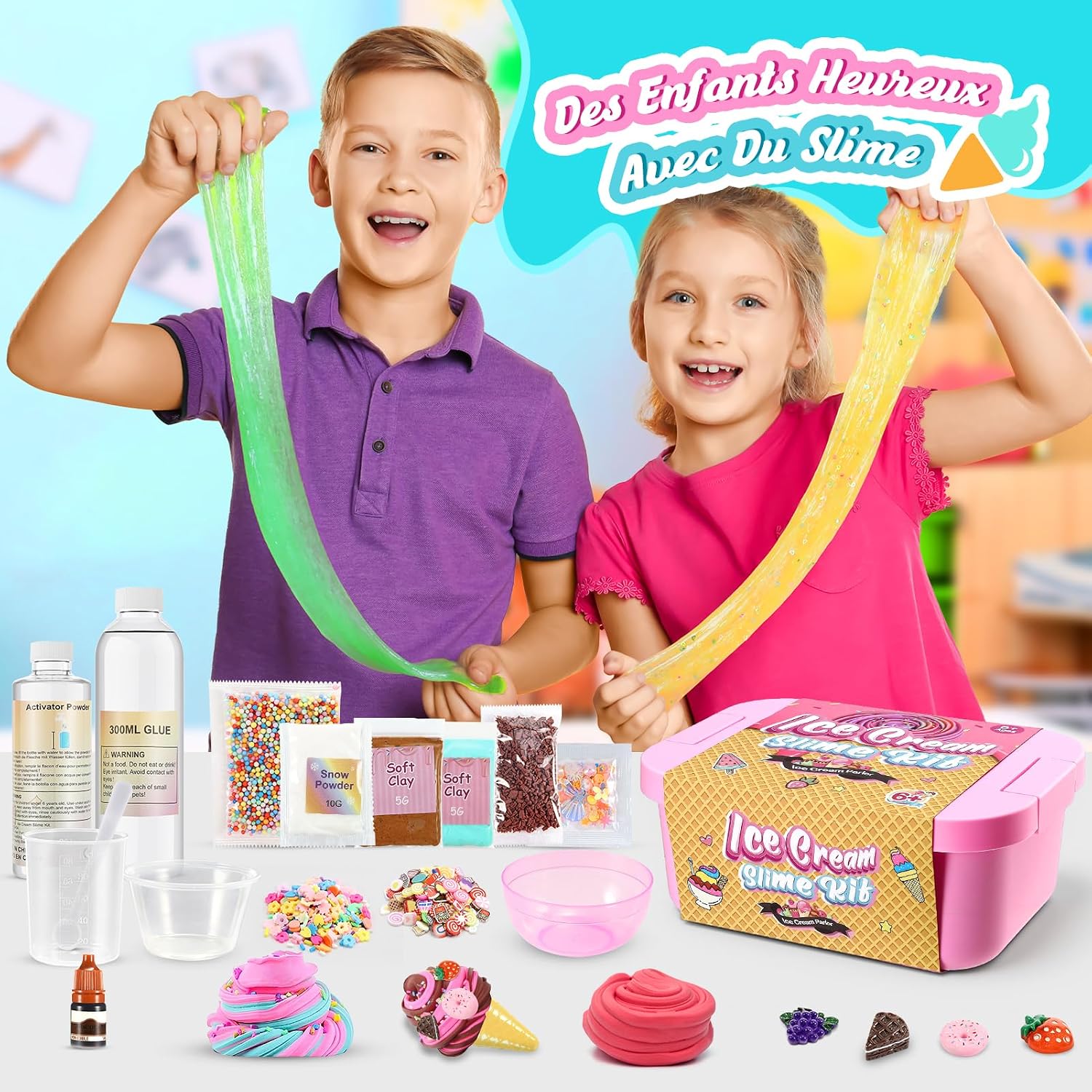 Thumbnail 2 de Adeokay kinderslijmset voor fluffy ijscreaties, met 28 delen en meerdere kleuren