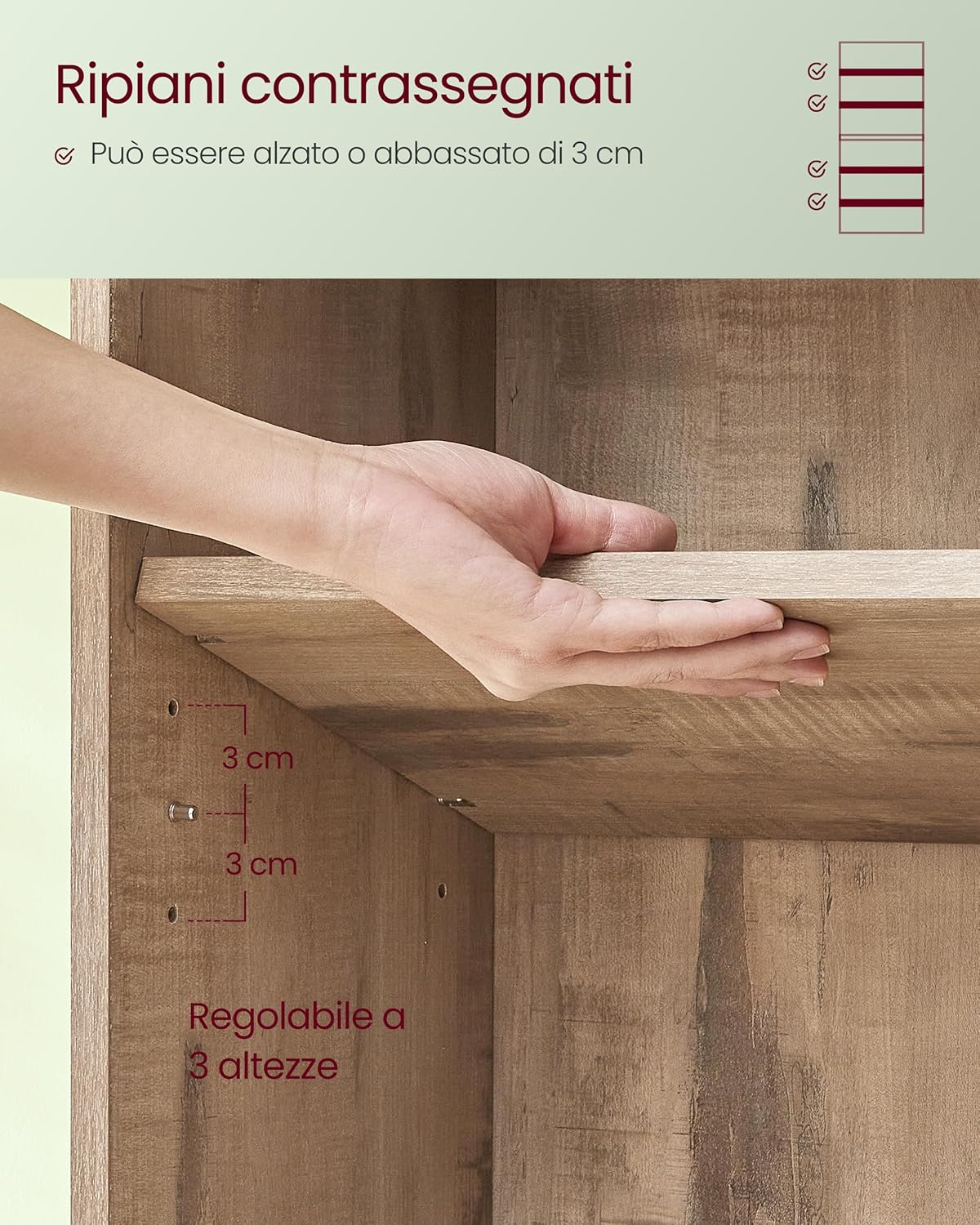 Thumbnail 6 de VASAGLE Scaffale a 6 ripiani LBC166T50 marrone cammello: libreria verticale con ripiani regolabili