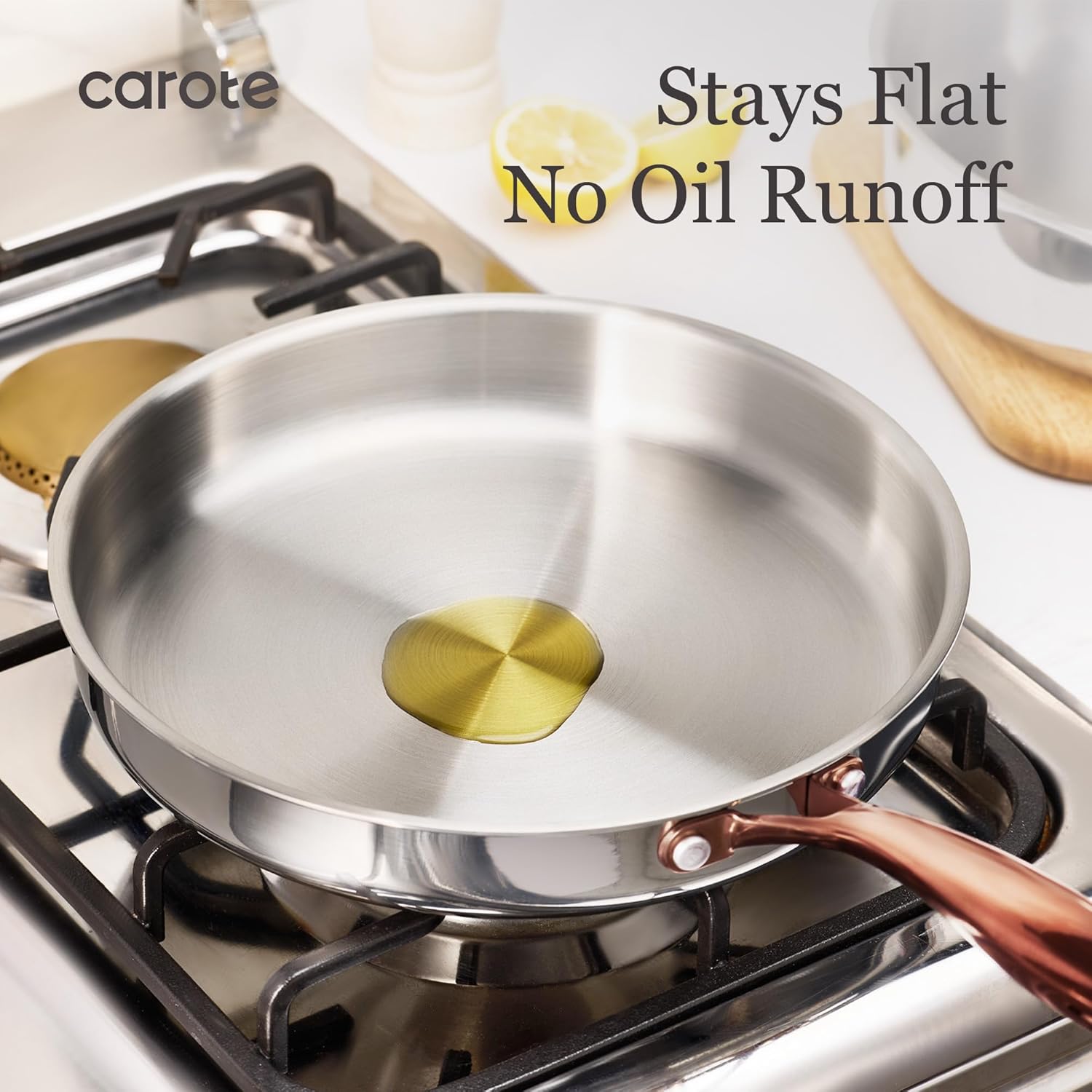 Detalle 2 de CAROTE 21pc Tri-Ply Stainless Steel Cookware Set (Pots and Pans), Induction Safe, Mirror Polish, Gold