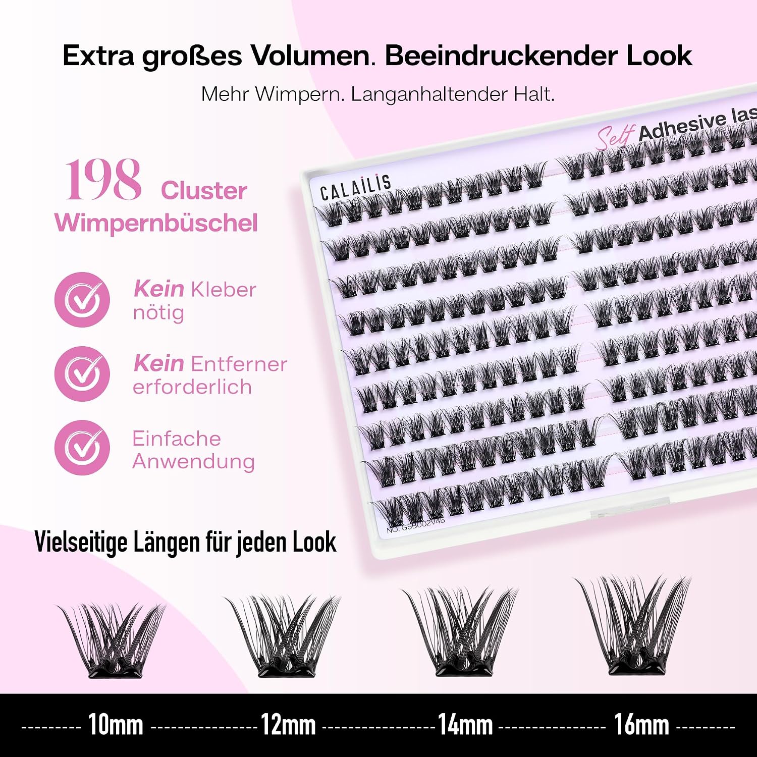 Thumbnail 2 de CALAILIS Selbstklebende Wimpern Extensions – 198 Stk, D Curl Wispy, Pre Glue Lashes ohne Kleber, Wiederverwendbar 3–5x