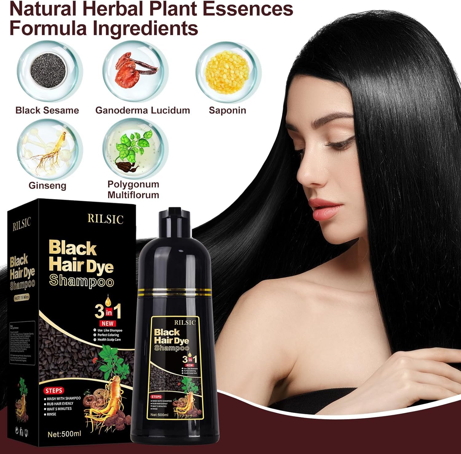 Thumbnail 4 de JELMOK Haarfärbeshampoo 3in1 – 500 ml Schwarz, gegen Grauhaar, sofort sichtbar