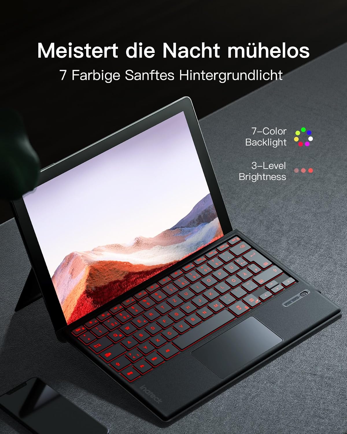 Detalle de Inateck Surface Pro 7 Tastatur 7‑Farbenbeleuchtung