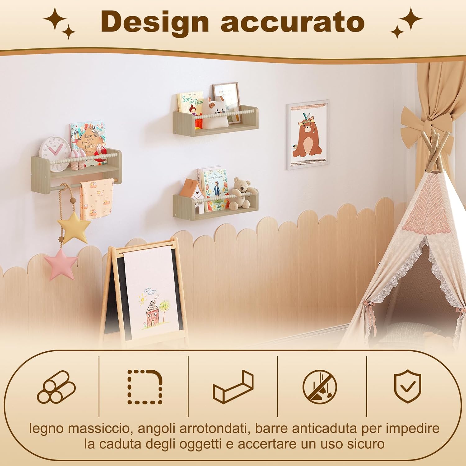 Thumbnail 6 de WOLTU librerie per bambini da parete in legno massello: set di 3 mensole 40 cm