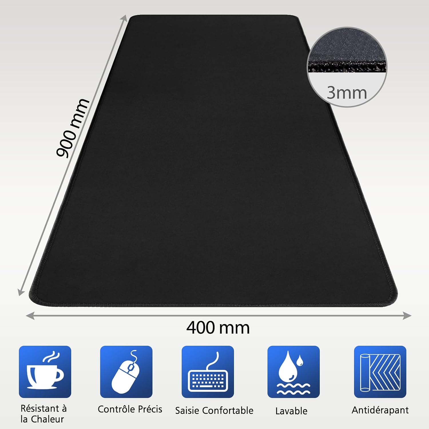 Detalle 2 de Niviy Tapis de Souris Gaming XXL 900x400mm – Grand tapis noir avec base anti-dérapage
