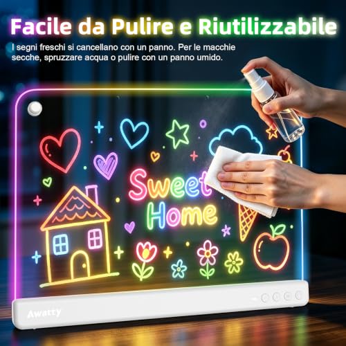 Thumbnail 6 de Awatty Lavagna da Disegno a LED (Bianca) – creatività luminous con supporto e kit completo