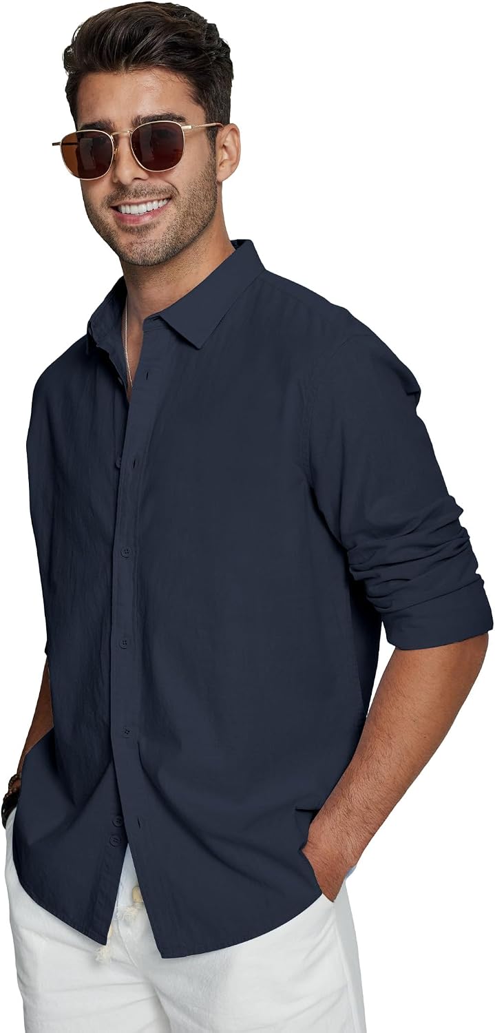 Detalle de Friptspyg Chemise en Lin pour Hommes – Manches Longues, 80% Coton + 20% Lin, Coupe Regular