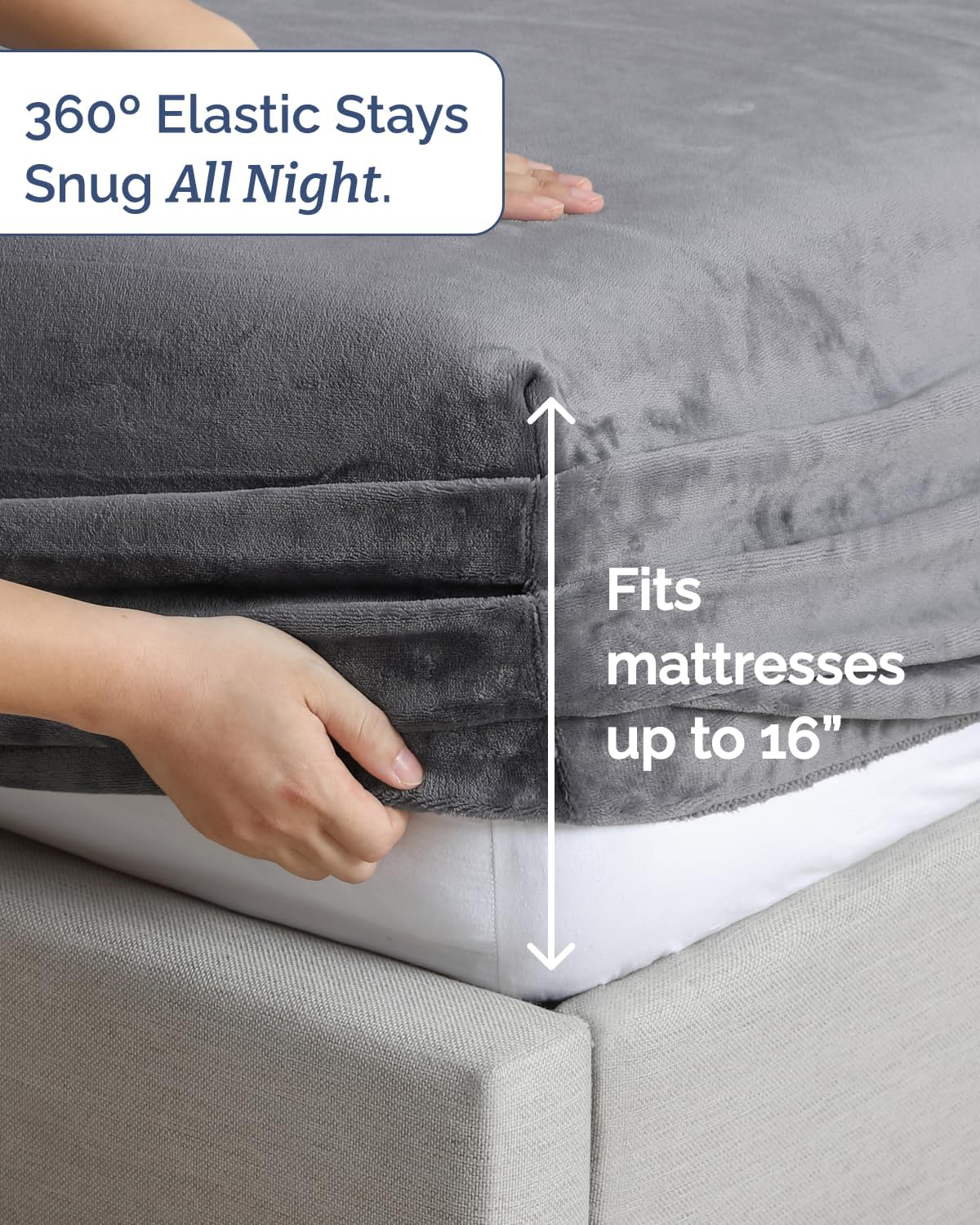 Detalle 2 de CGK Unlimited Queen Fleece Sheet Set, Dark Gray, Deep Pockets