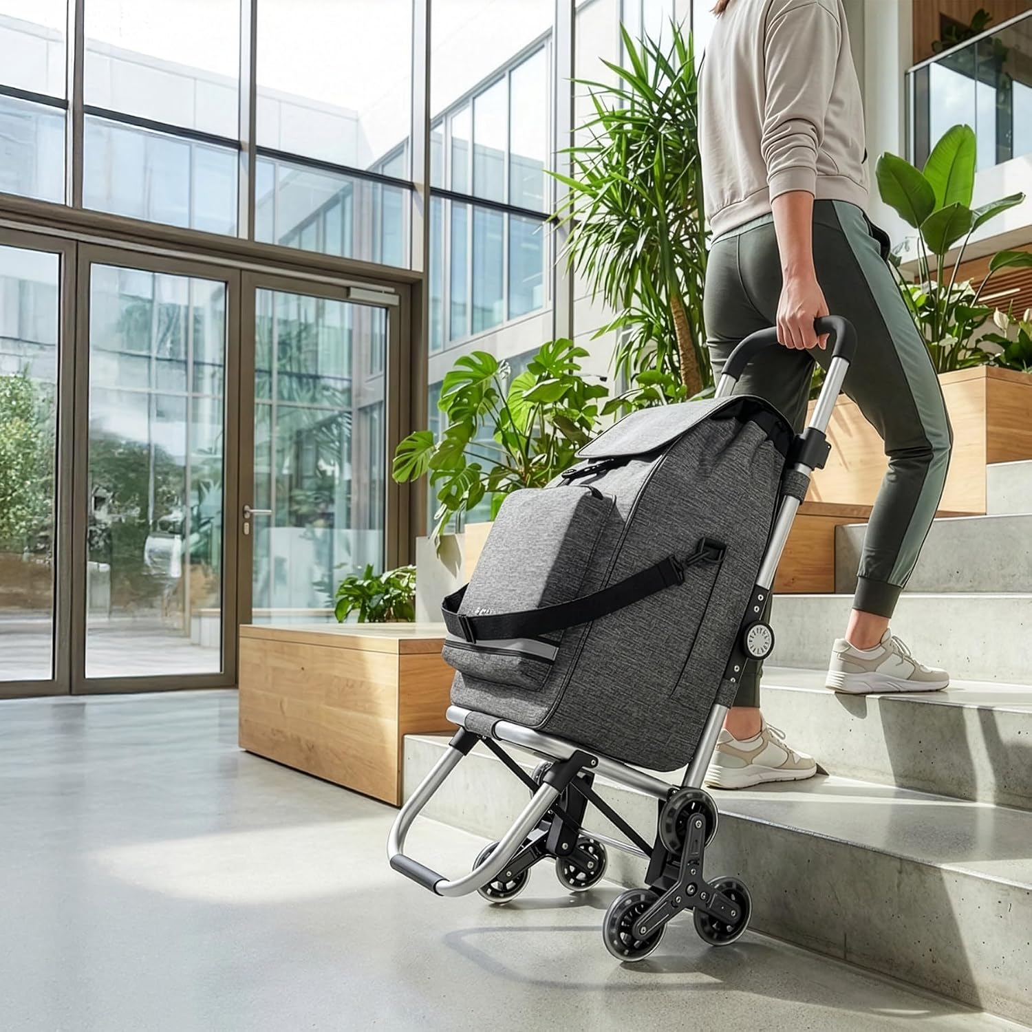 Detalle de tectake 3-i-1 shoppingvagn med 50 l volym, kylfack och sex hjul