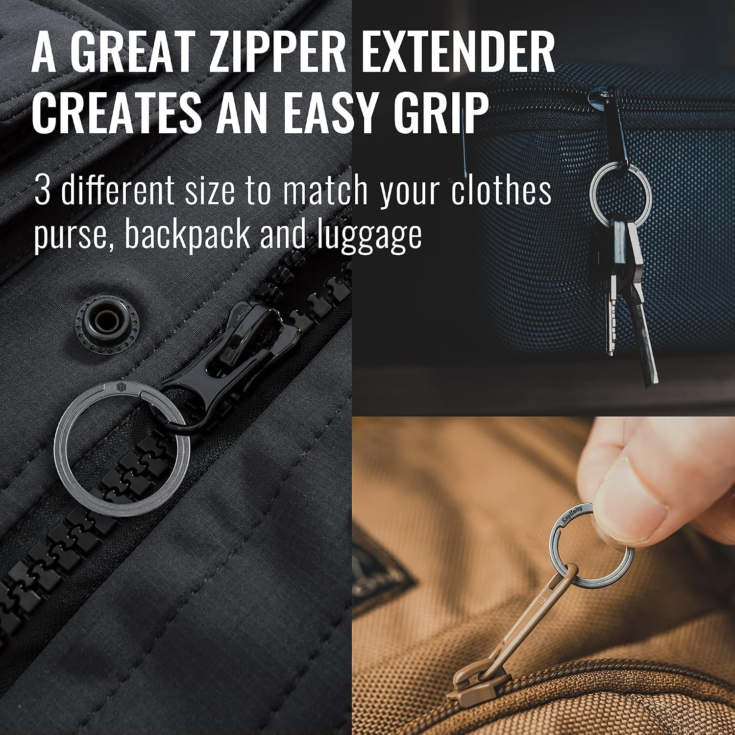 Detalle de KeyUnity titanium flat key rings with side-push quick release for key carabiner (S/M/L variants)