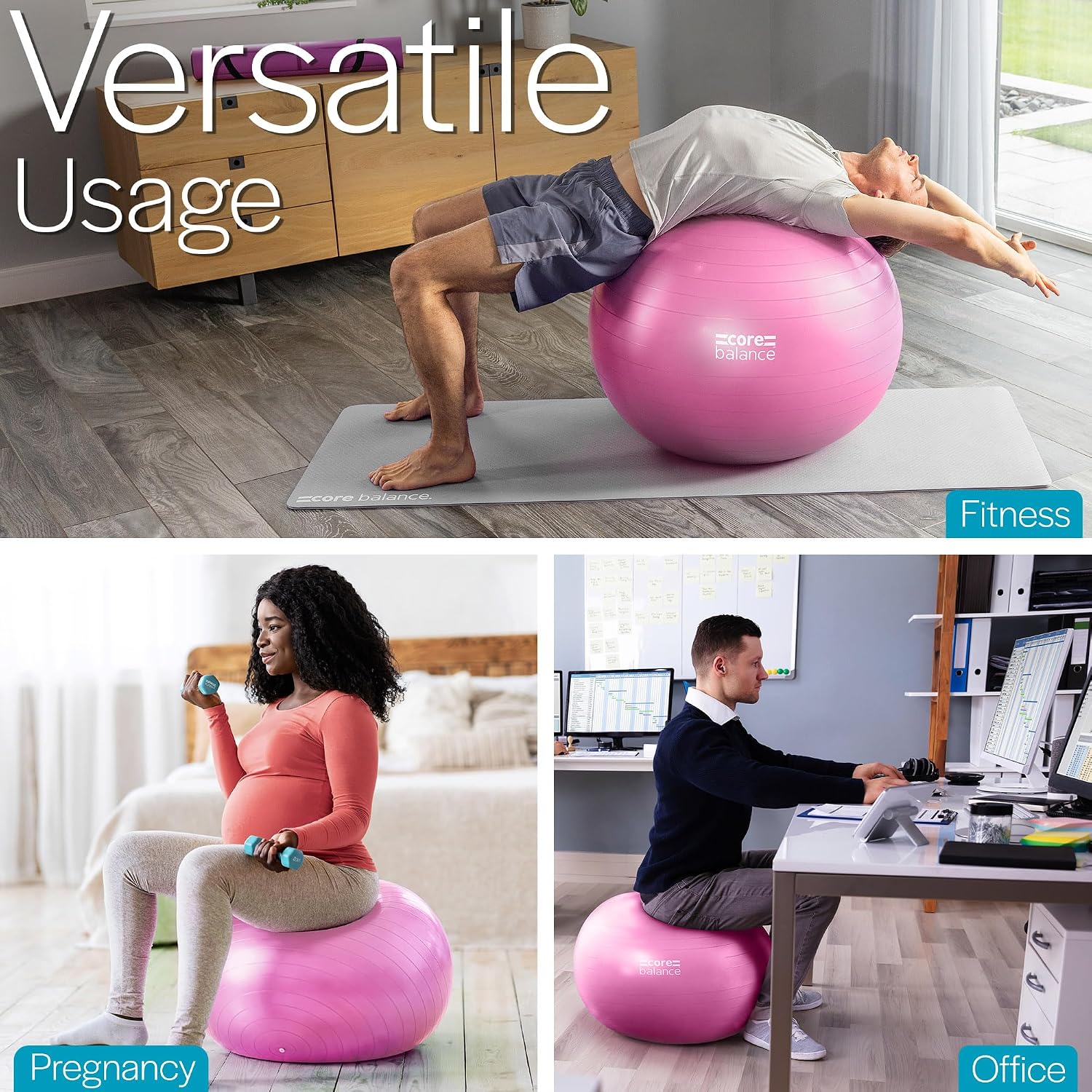 Detalle de Core Balance HU-XI-15 Exercise Ball, Anti-Burst PVC, Pump and Tape Measure