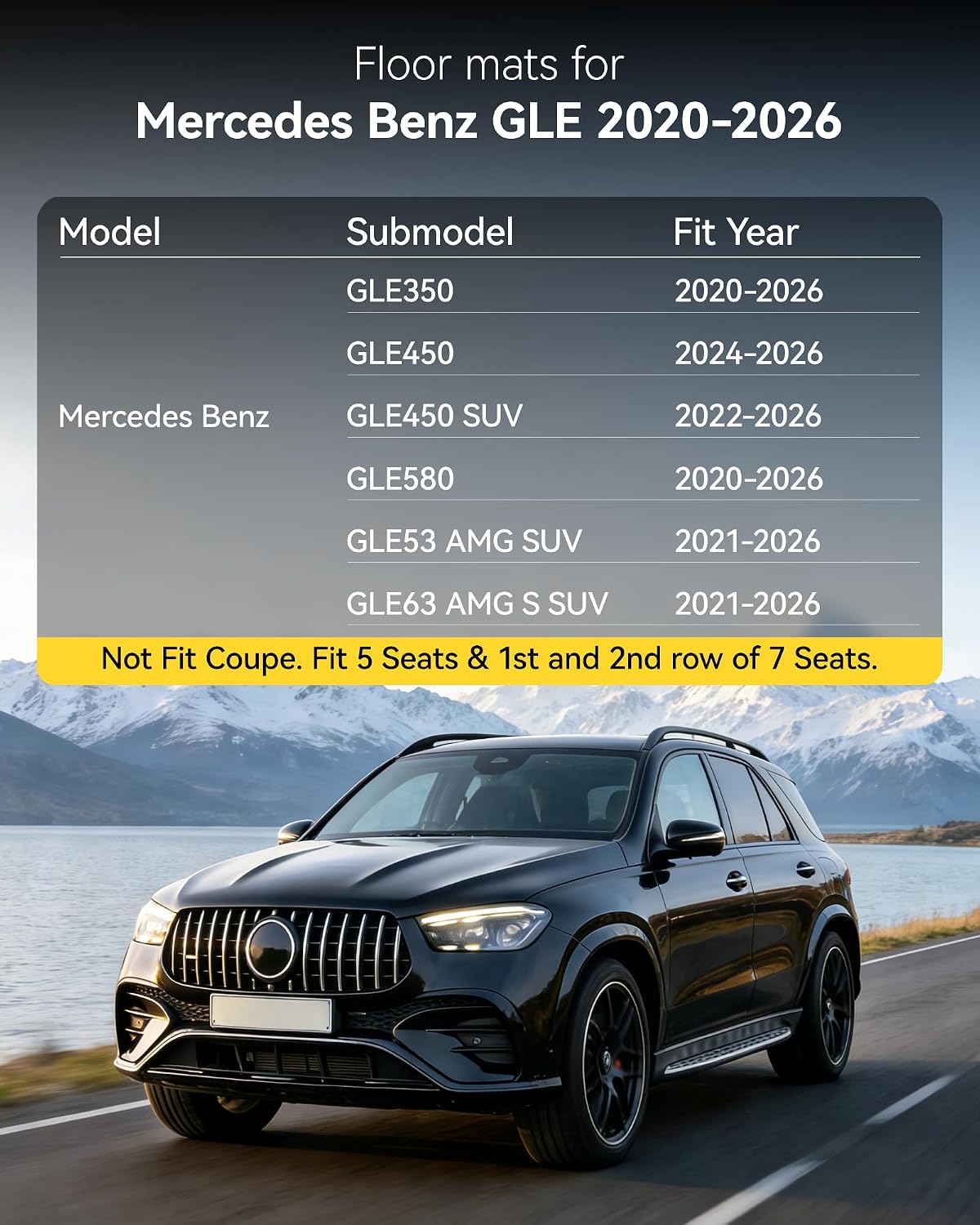Thumbnail 1 de 3W Floor Mats for Benz GLE SUV 2020-2026 | Custom All-Weather TPE Floor Liner (5 Seats) — Not for Coupe/W167/Hybrid