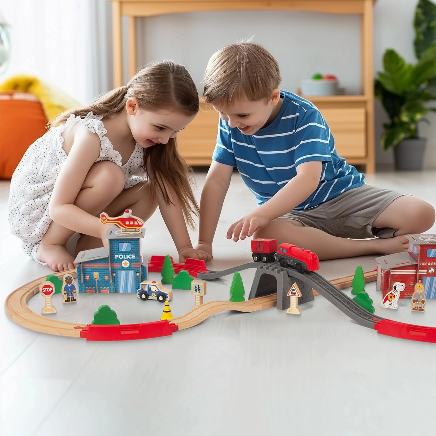 Detalle 2 de WoodenEdu 60-Pc Train Set ⚙